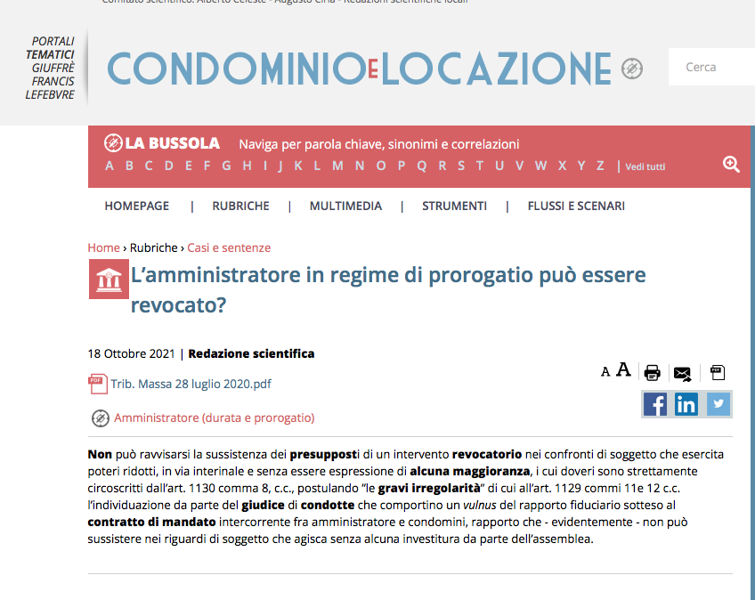 revocabilità amministratore in prorogatio